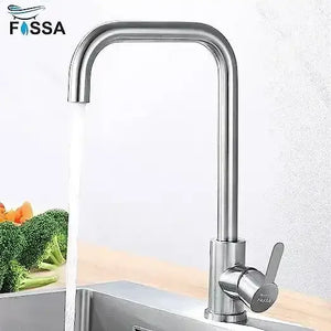 Single-Flow L Bend 360° Hot & Cold Brass Stainless Steel Kitchen Mixer Faucet Silver - Fossa Home