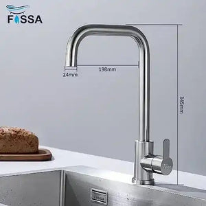 Fossa High Pressure Kitchen Faucet 360° Swivel, Stainless Steel Kitchen Faucet, Kitchen Mixer Tap with High L Bend Spout-257mm (Silver) Fossa Home