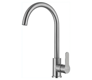 Single-Flow J Bend 360° Hot & Cold Brass Stainless Steel Kitchen Mixer Faucet Silver - Fossa Home