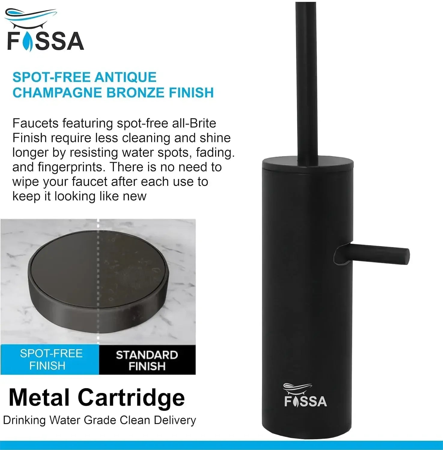 Fossa Opera L Bend RO Tap Kitchen Water Filter Faucet, 100% Lead-Free Drinking Water Faucet Stainless Steel Brushed Nickel Finish (Black) Fossa Home