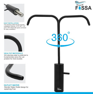 Fossa Opera L Bend RO Tap Kitchen Water Filter Faucet, 100% Lead-Free Drinking Water Faucet Stainless Steel Brushed Nickel Finish (Black) Fossa Home
