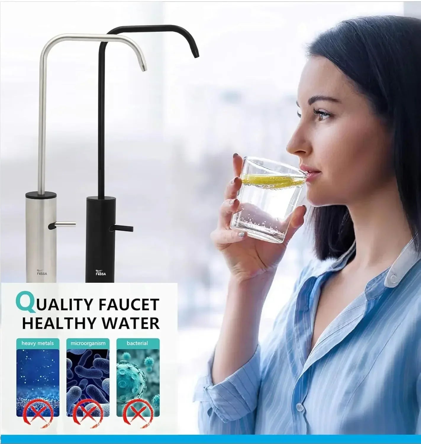 Fossa Opera L Bend RO Tap Kitchen Water Filter Faucet, 100% Lead-Free Drinking Water Faucet Stainless Steel Brushed Nickel Finish (Black) Fossa Home