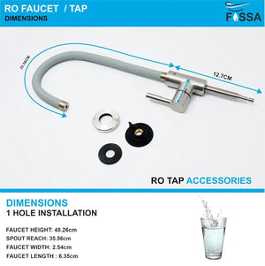 Fossa Stainless Steel RO Tap with Flexible Swivel Spout for Kitchen/Sink/Wash Basin - Matte Finish, Water Filter Faucet, 100% Lead-Free Drinking Water Faucet Stainless Steel Body (Grey) Fossa Home