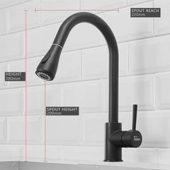 Fossa Kitchen Sink Mixer Tap with Pull Down Sprayer, Single Handle High Pull Out Kitchen Taps, Single Level Stainless Steel (Black) - Fossa Home