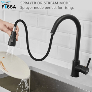Dual-Flow Pull-Out 360° Hot & Cold Kitchen Mixer Faucet Black Light Weight - Fossa Home