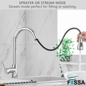 Fossa Kitchen Sink Mixer Tap with Pull Down Sprayer, Single Handle High Pull Out Kitchen Taps, Single Level Stainless Steel Chrome ( Light Weight ) Fossa Home