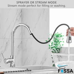 Fossa Kitchen Sink Mixer Tap with Pull Down Sprayer, Single Handle High Pull Out Kitchen Taps, Single Level Stainless Steel Chrome ( Light Weight ) Fossa Home