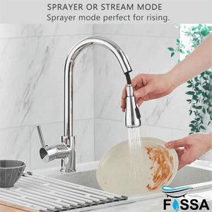 Fossa Kitchen Sink Mixer Tap with Pull Down Sprayer, Single Handle High Pull Out Kitchen Taps, Single Level Stainless Steel Chrome ( Light Weight ) Fossa Home