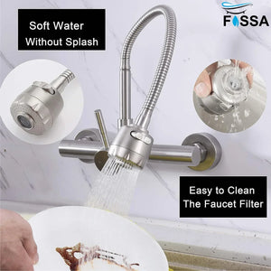 Dual-Flow Wall-Mount 360° Hot & Cold Kitchen Mixer Faucet Silver - Fossa Home