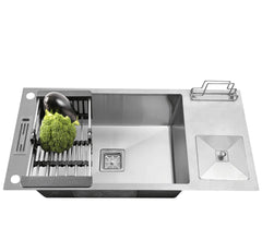 Fossa 37"x18"x10" Inch Single Bowl With Dustbin Stainless Steel Handmade Kitchen Sink Matte Finish Fossa Home