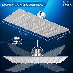 Fossa 6X6 Inch Rain Shower - Fossa Square High Pressure Shower Head Made of 304 Stainless Steel (Without ARM Finish) Fossa Home