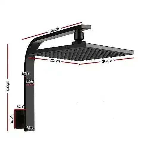 8 Inch Rain Square Overhead Shower Black With Arm (18 Inch) - Fossa Home