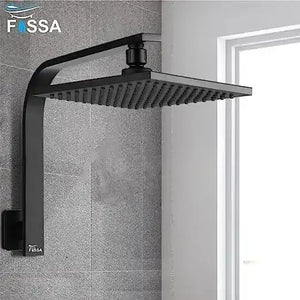 8 Inch Rain Square Overhead Shower Black With Arm (18 Inch) - Fossa Home