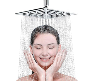 Amaze (8x8 Inches) 304- Grade Stainless Steel Chrome Finish Overhead Shower Without Arm - Fossa Home