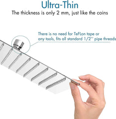 Fossa 8x8 Rain Overhead Shower Square 304 Stainless Steel Rain Showers Overhead Wall Mounted, Without Arm UOHS-003 Fossa Home