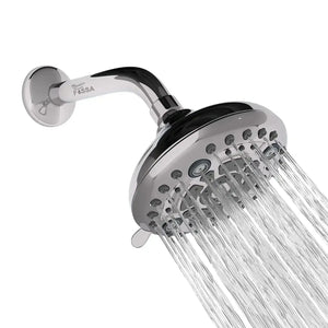 Fixed ( 5 Inches ) 304- Grade 6 Spray Settings Stainless Steel Silver Finish Overhead Shower( Arm 9 Inch ) - Fossa Home