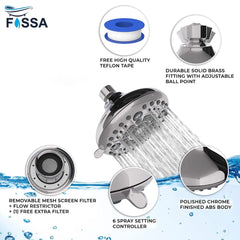 Fossa Fixed Shower Head | High Pressure Showerhead 6 Spray Settings 5 inch Adjustable Shower Head Saturating Massage bubbling saturating & Massage saturating & bubbling Water Saving Spray Fossa Home