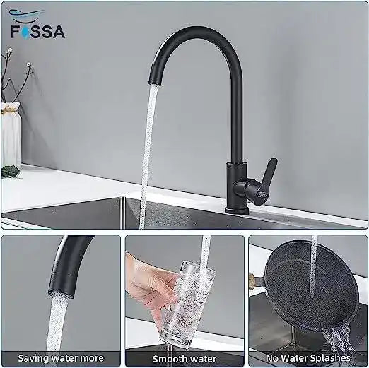Fossa High Pressure Kitchen Faucet 360° Swivel, Stainless Steel Kitchen Faucet, Kitchen Mixer Tap with High Spout-257mm (Black) Fossa Home