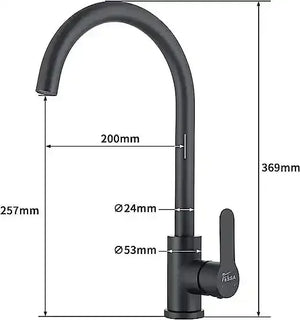Single-Flow J Bend 360° Hot & Cold Brass Stainless Steel Kitchen Mixer Faucet Black - Fossa Home