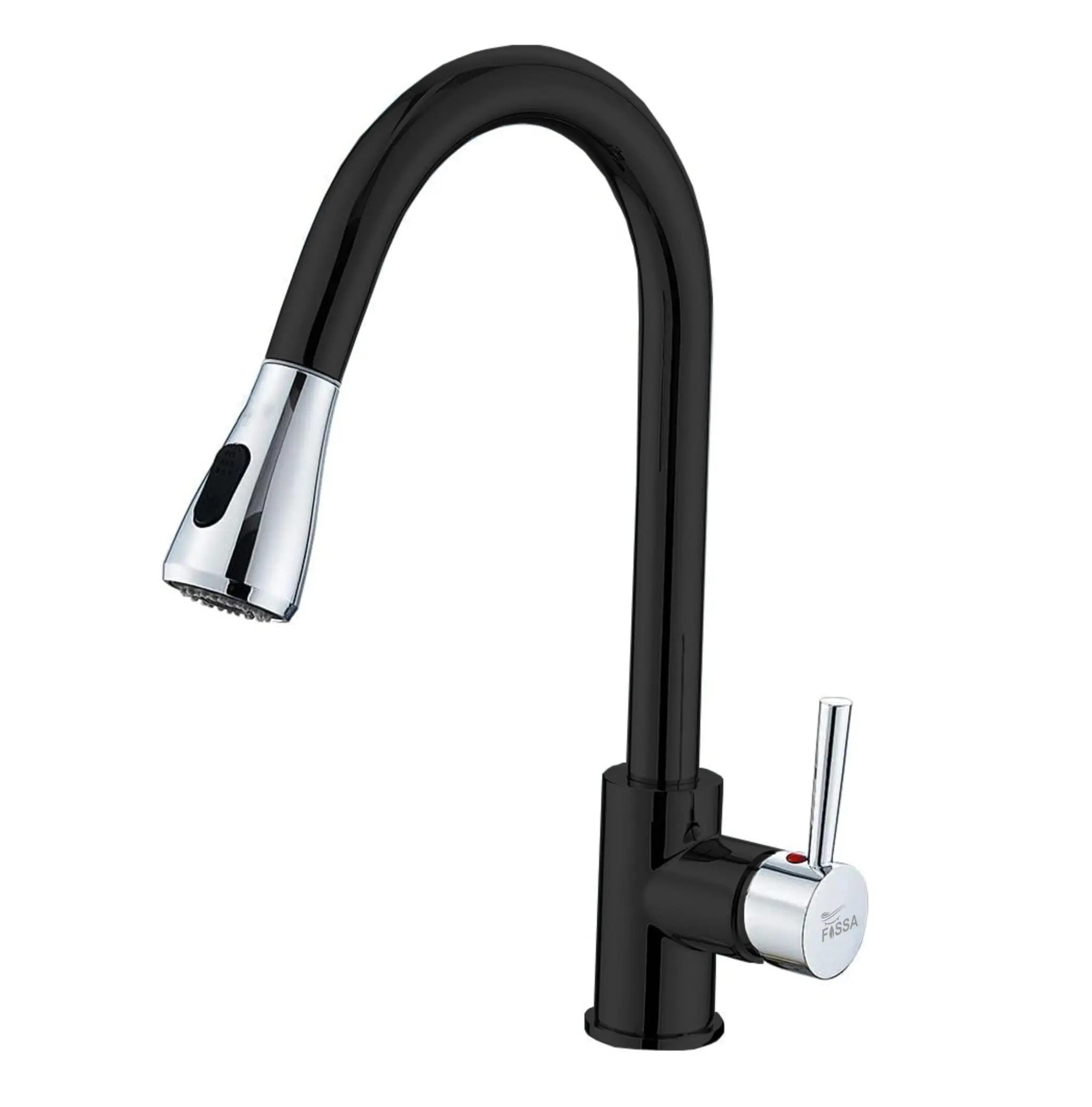 Fossa Kitchen Sink Mixer Tap with Pull Down Sprayer, Single Handle High Pull Out Kitchen Taps, Single Level Stainless Steel (Black Chrome) Fossa Home