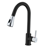 Fossa Kitchen Sink Mixer Tap with Pull Down Sprayer, Single Handle High Pull Out Kitchen Taps, Single Level Stainless Steel (Black Chrome) Fossa Home