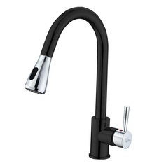 Fossa Kitchen Sink Mixer Tap with Pull Down Sprayer, Single Handle High Pull Out Kitchen Taps, Single Level Stainless Steel (Black Chrome) Fossa Home