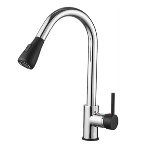 Fossa Kitchen Sink Mixer Tap with Pull Down Sprayer, Single Handle High Pull Out Kitchen Taps, Single Level Stainless Steel (Black Chrome) - Fossa Home
