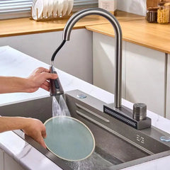 Rainfall Kitchen Sink Faucet Pull Out Four Water Outlet Modes Cold and Hot Can Rotate TAP Fossa Home