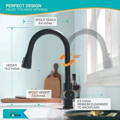 Fossa Extendible Spray Kitchen Tap 360° Swivel Range Sink Mixer Tap Made of Brass Black Single Lever Mixer Tap for Kitchen Sink ( Light Weight ) Fossa Home