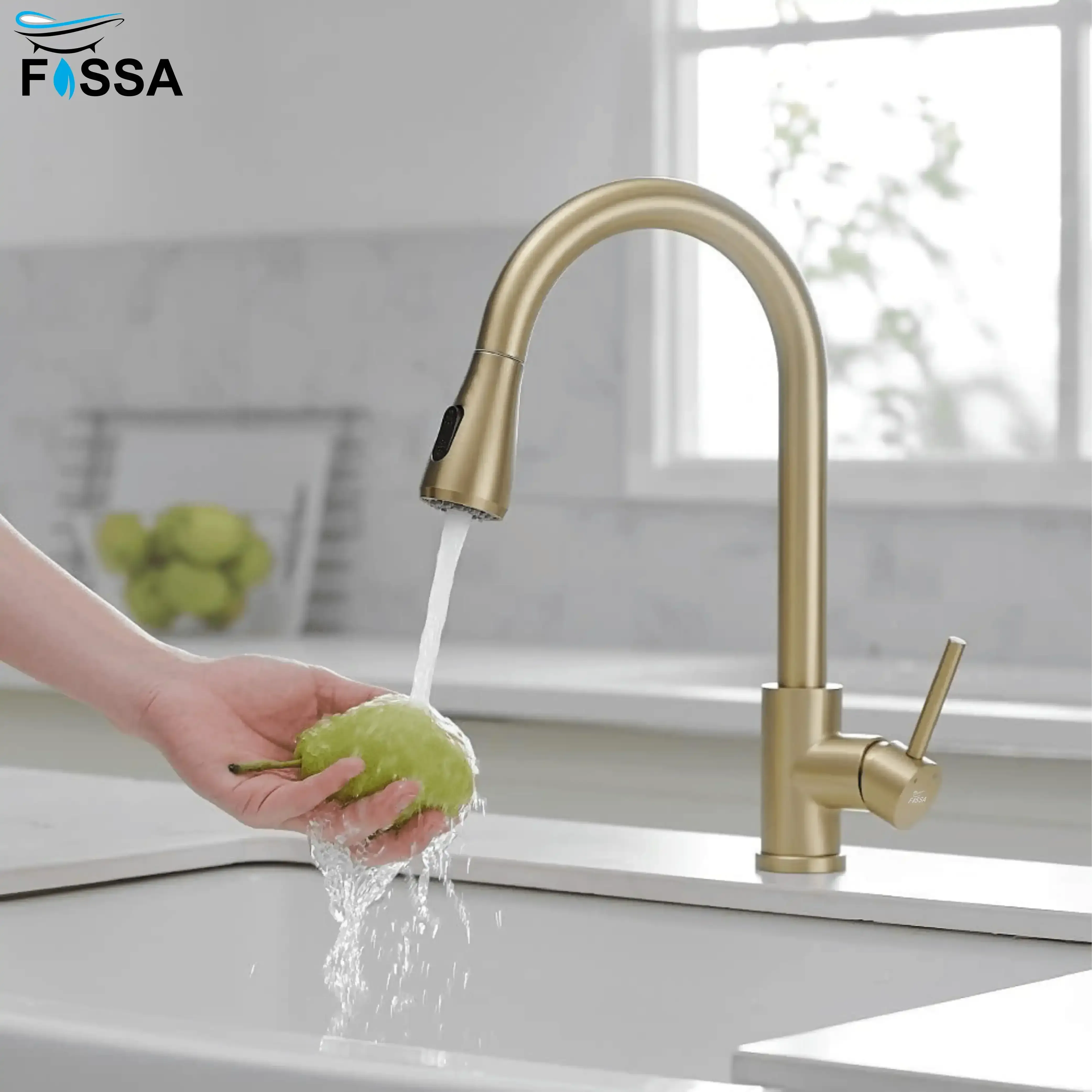 Dual-Flow Pull-Out 360° Hot & Cold Kitchen Mixer Faucet Gold Light Weight - Fossa Home