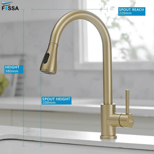 Dual-Flow Pull-Out 360° Hot & Cold Kitchen Mixer Faucet Gold Light Weight - Fossa Home