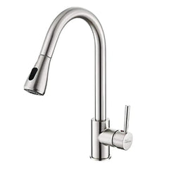 Fossa Kitchen Sink Mixer Tap with Pull Down Sprayer, Single Handle High Pull Out Kitchen Taps, Single Level Stainless Steel Silver ( Heavy weight ) Fossa Home