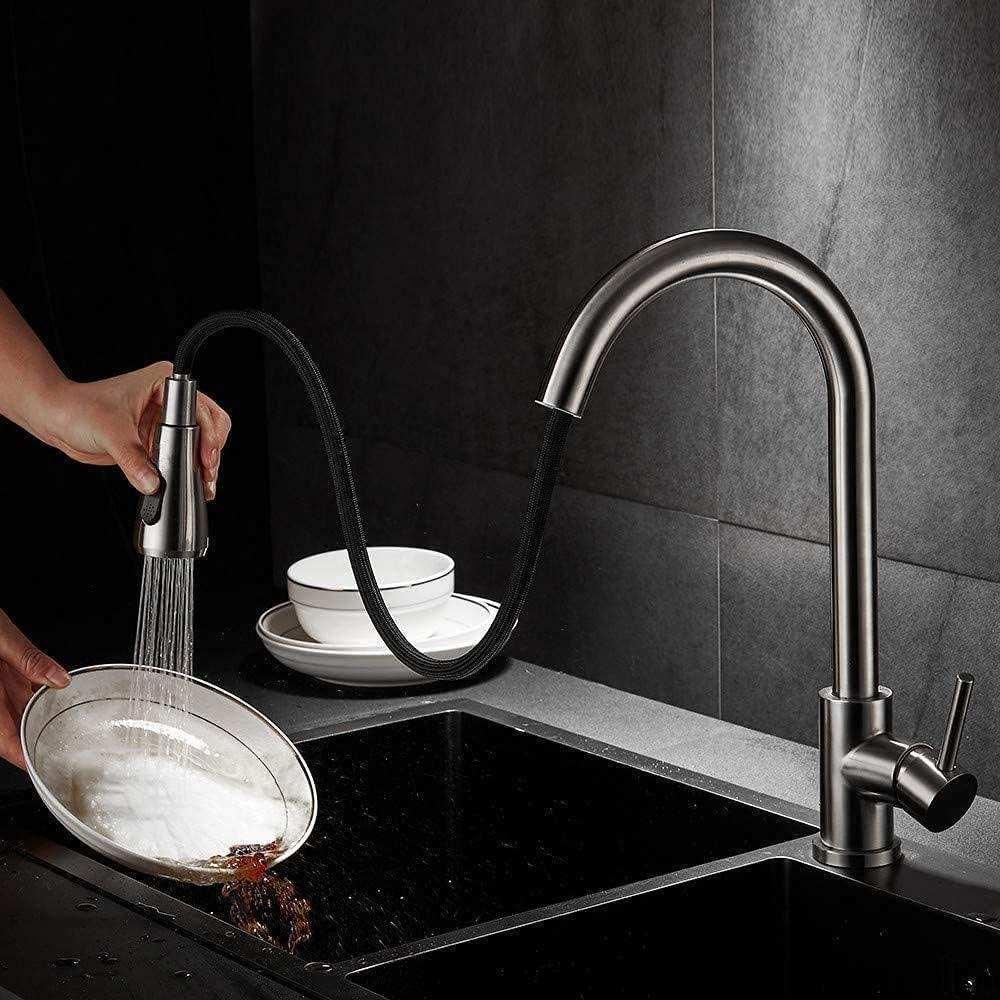 Fossa Stainless Steel Pull-Down Kitchen Mixer Tap – Silver - Fossa Home