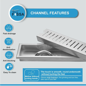 Fossa 24"x4" Shower Liner Brushed Drain Side Hole Rectangular Floor Drain - Fossa Home