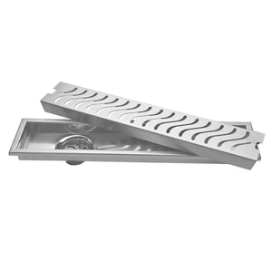 Wave (18x 4 Inches) 304 Grade Brushed Shower Channel Drain Floor Drain - Fossa Home