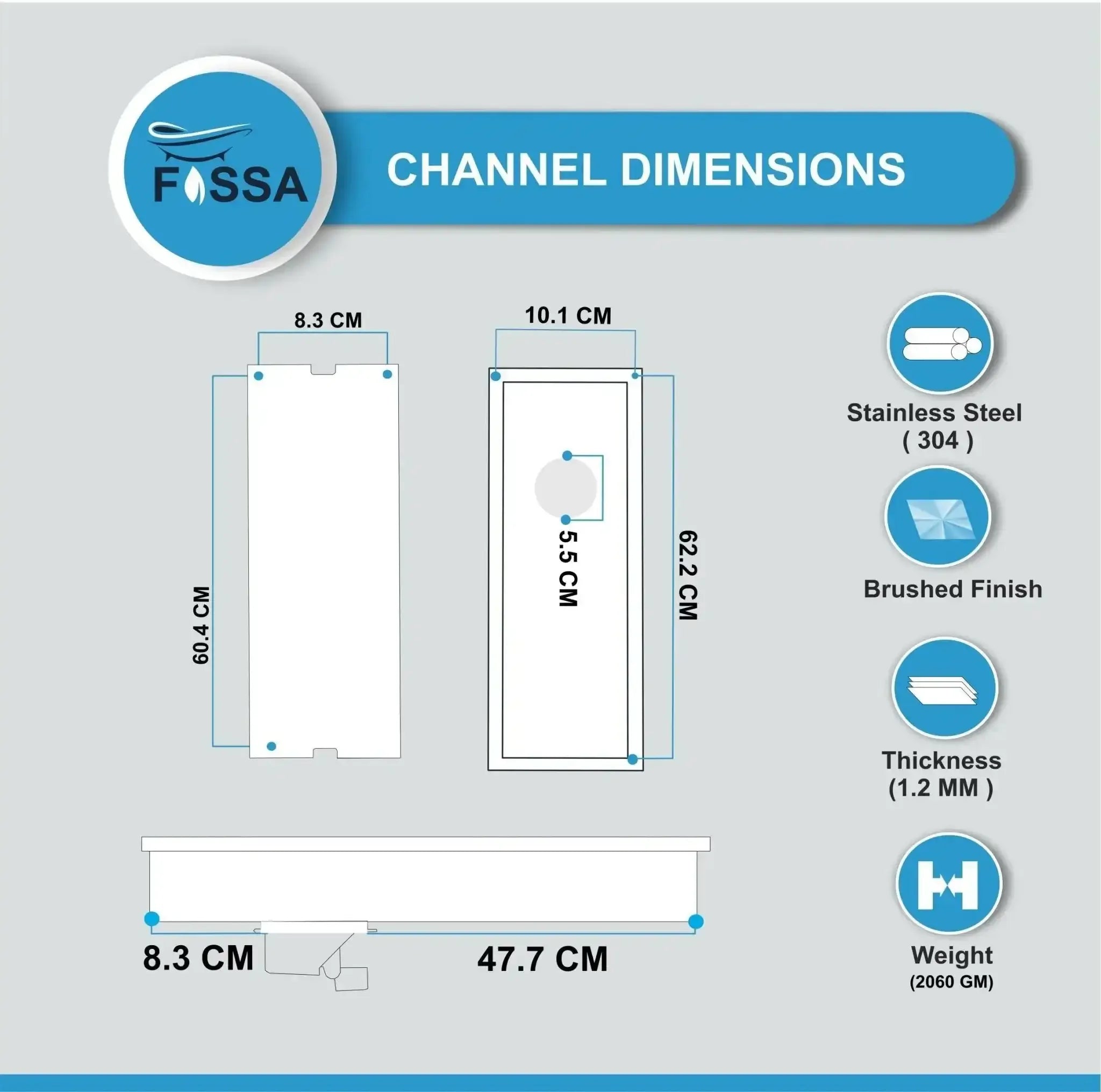 Marble (24 x 4 Inches) Brushed Shower Channel Drain Floor Drain - Fossa Home