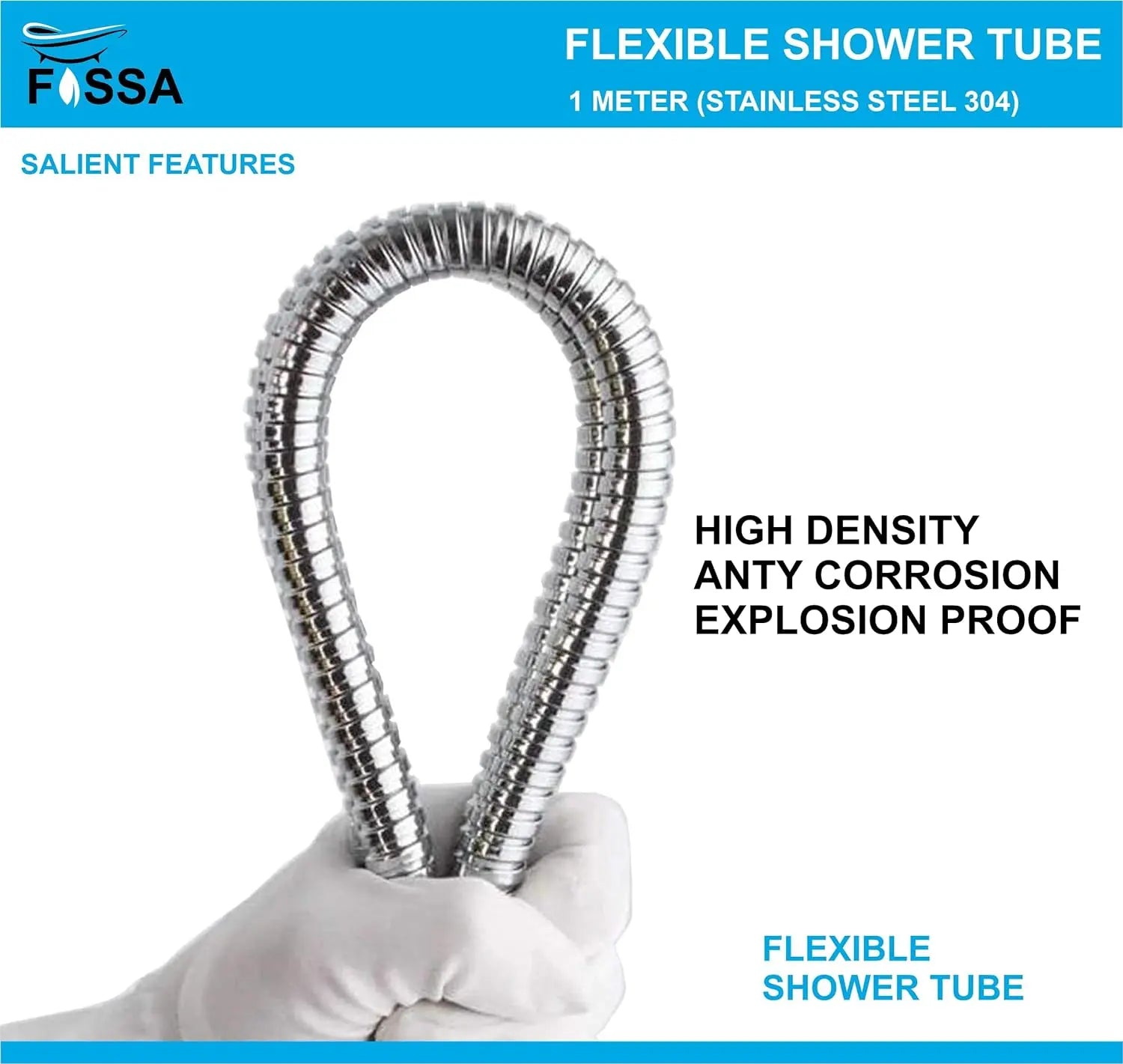 Shower Faucet Hose Pipe 1 mtr - Chrome Finish Fossa Home