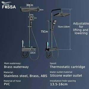 Smart Shower Panel LED With Piano Button Set (Black) - Fossa Home