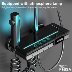 Fossa Brass Thermostatic LED Shower Panel Full Set Temperature Display Shower Set 4 Function, Mixer Shower System, Hand shower, Overhead Shower, Jet Spray For Bathroom Shower Set (Grey) - Fossa Home