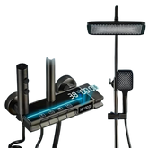 Fossa Brass Thermostatic LED Shower Panel Full Set Temperature Display Shower Set 4 Function, Mixer Shower System, Hand shower, Overhead Shower, Jet Spray For Bathroom Shower Set (Grey) - Fossa Home