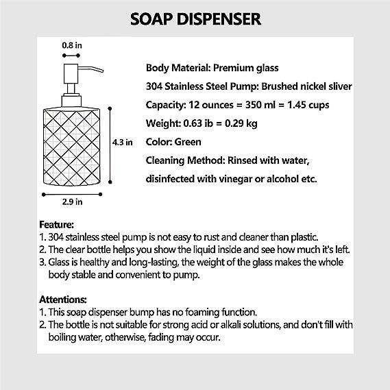 350ml Diamond White Glass Soap Dispenser Green - Fossa Home