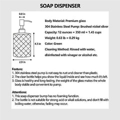 Fossa Glass Soap Dispenser - Refillable Wash Hand Liquid, Dish Detergent, Shampoo Lotion Bottle with Brushed Nickel Pump Holder, Ideal for Bathroom Countertop, Kitchen, Laundry Room GSD-003 - Fossa Home