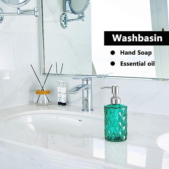 Fossa Glass Soap Dispenser - Refillable Wash Hand Liquid, Dish Detergent, Shampoo Lotion Bottle with Brushed Nickel Pump Holder, Ideal for Bathroom Countertop, Kitchen, Laundry Room GSD-003 - Fossa Home