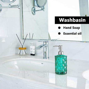 Fossa Glass Soap Dispenser - Refillable Wash Hand Liquid, Dish Detergent, Shampoo Lotion Bottle with Brushed Nickel Pump Holder, Ideal for Bathroom Countertop, Kitchen, Laundry Room GSD-003 - Fossa Home