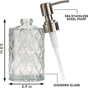 350ml Diamond White Glass Soap Dispenser with 304 Stainless Steel Pump - Fossa Home