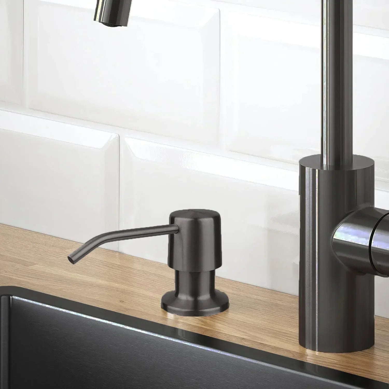 Soap Dispenser for Kitchen Sink Stainless Steel with Refillable Bottle 300ml Black - Fossa Home