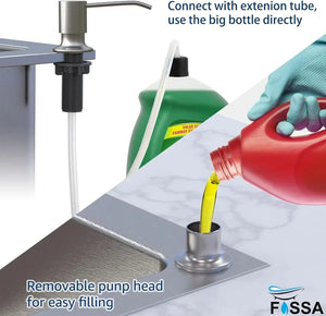 Soap Dispenser with 101 cm Extension Hose for Kitchen Sinks (Silver) - Fossa Home