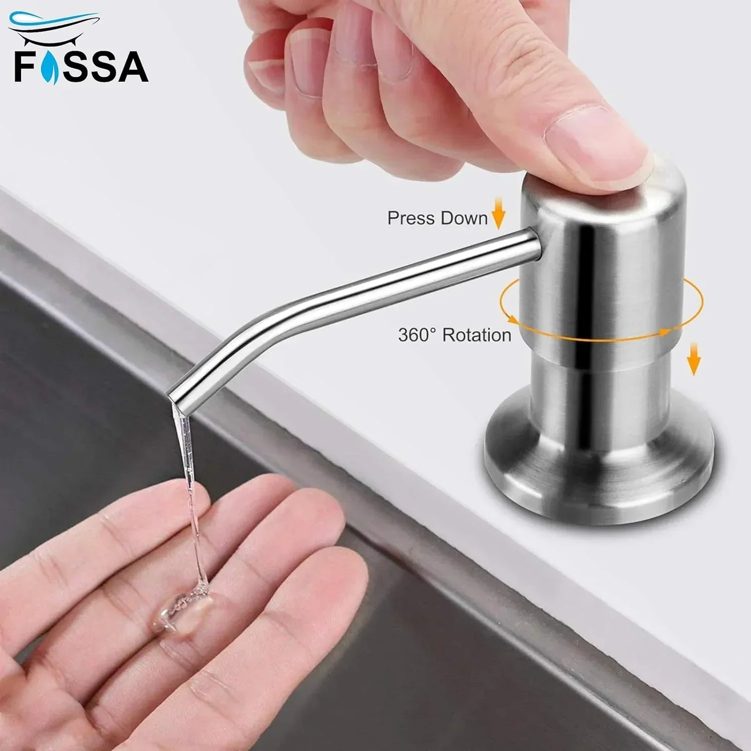 Soap Dispenser with 101 cm Extension Hose for Kitchen Sinks (Silver) - Fossa Home