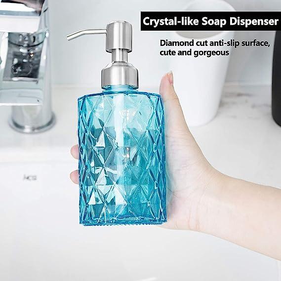Fossa Glass Soap Dispenser - Refillable Wash Hand Liquid, Dish Detergent, Shampoo Lotion Bottle with Brushed Nickel Pump Holder, Ideal for Bathroom Countertop, Kitchen, Laundry Room (Blue) GSD-002 - Fossa Home