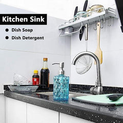 Fossa Glass Soap Dispenser - Refillable Wash Hand Liquid, Dish Detergent, Shampoo Lotion Bottle with Brushed Nickel Pump Holder, Ideal for Bathroom Countertop, Kitchen, Laundry Room (Blue) GSD-002 - Fossa Home